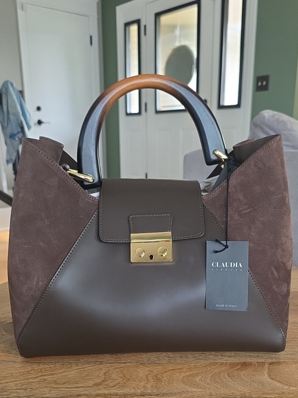 Claudia Firenze Chocolate Brown Leather & Suede Satchel